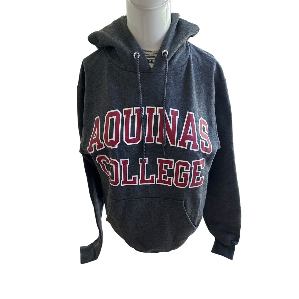 Champion Aquinas College Grand Rapids MI hoodie gray‎ with front hit sz XS - Picture 2 of 5